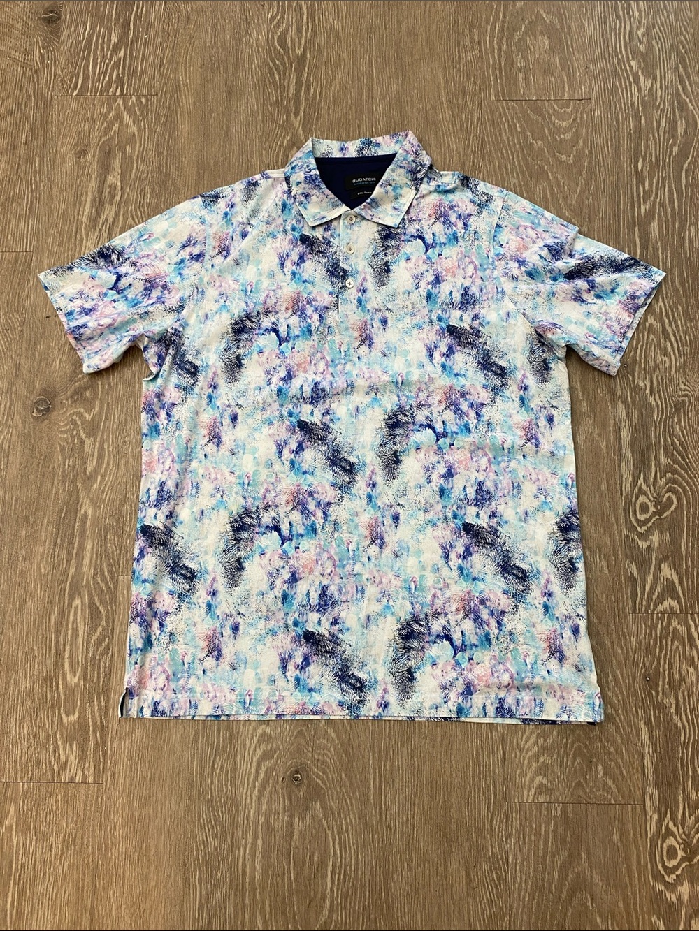 Bugatchi Abstract Watercolor Polo - Blue, Pink, White